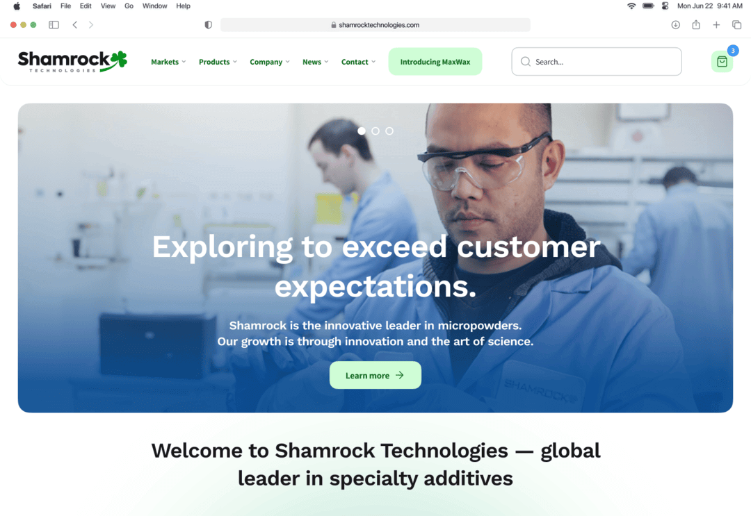 An image showing a new homepage design of Shamrock's website