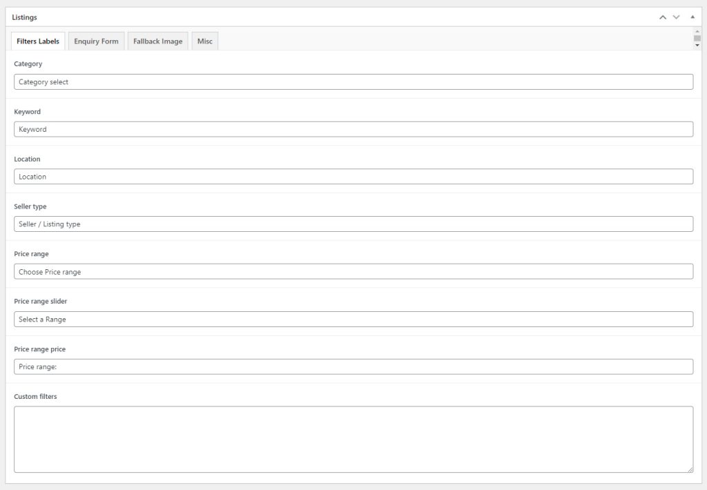 A screenshot showing the setup screen of classified listings for news publisher websites.