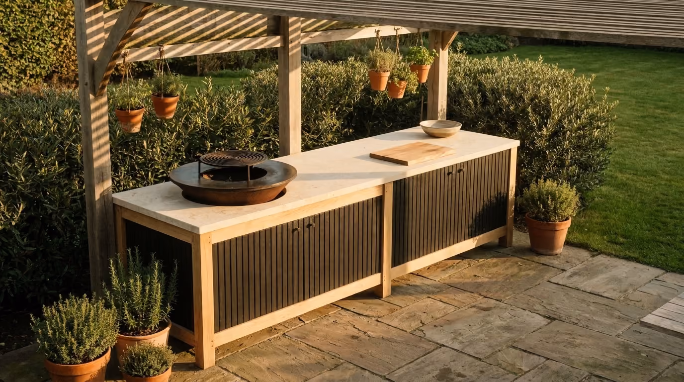 Moderne villa met houten gevelbekleding en glazen pui, verlicht bij schemering