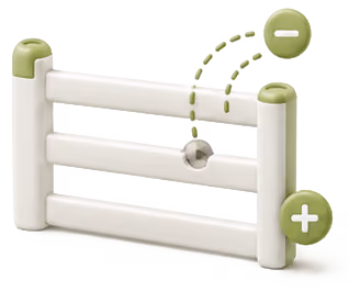 3D illustration of a white fence with green plus and minus buttons to add or remove sections.