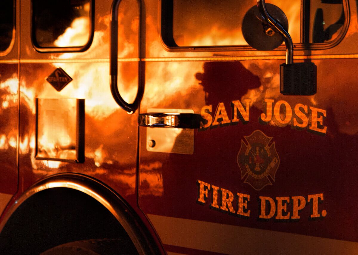 Vintage San José Fire Department apparatus displayed as part of the Line of Duty Death Memorial