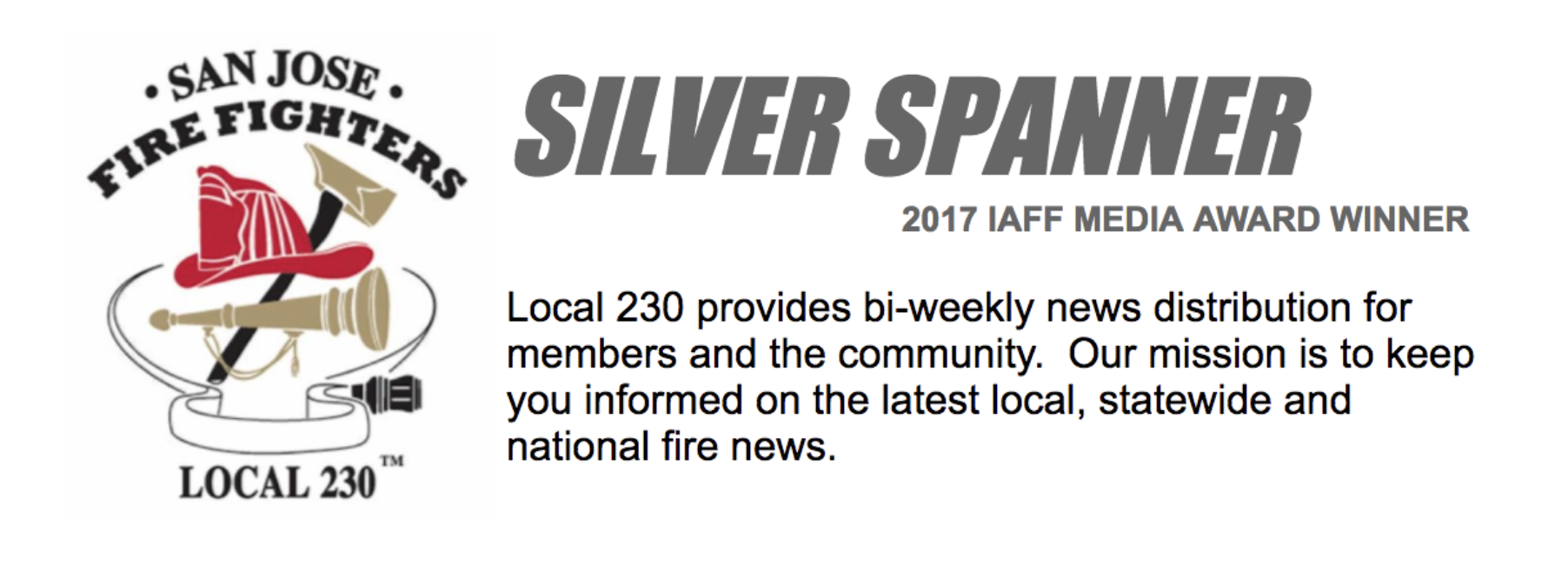 Cover of the Silver Spanner Newsletter from San Jose Firefighters Local 230