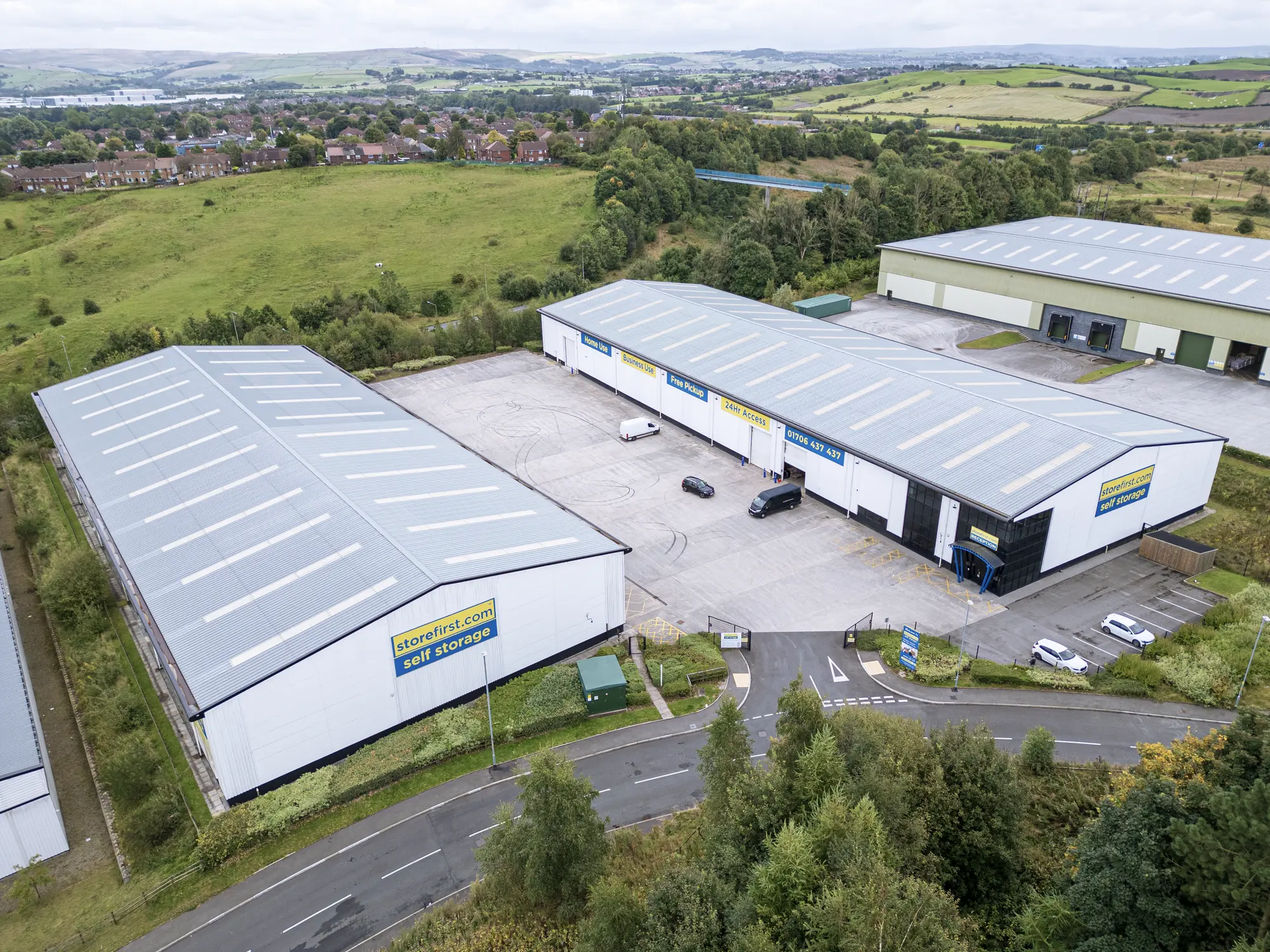 Aerial drone photograph of Storefirst Rochdale retail development