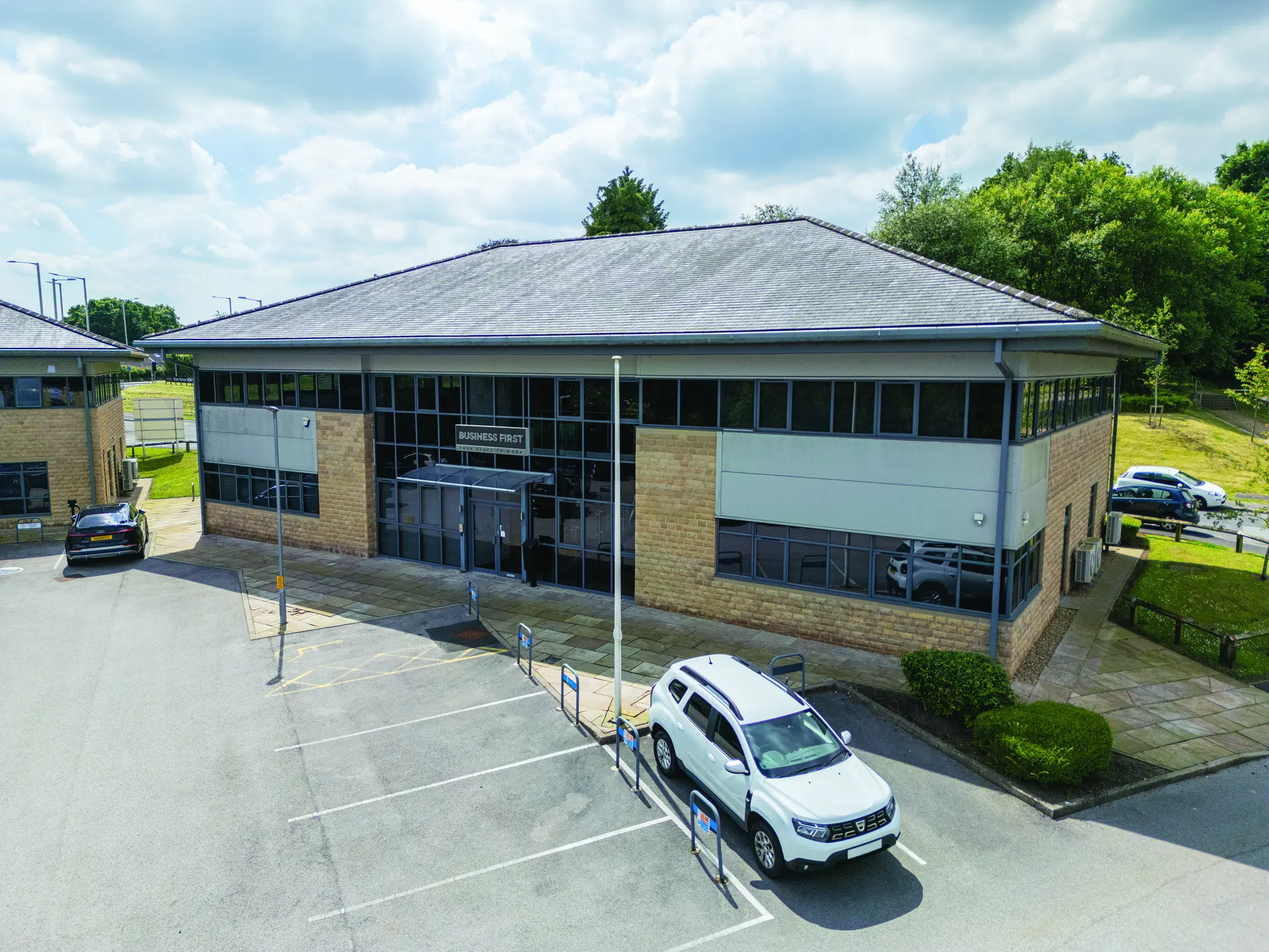 Aerial drone photograph of Vantage Court Business First site