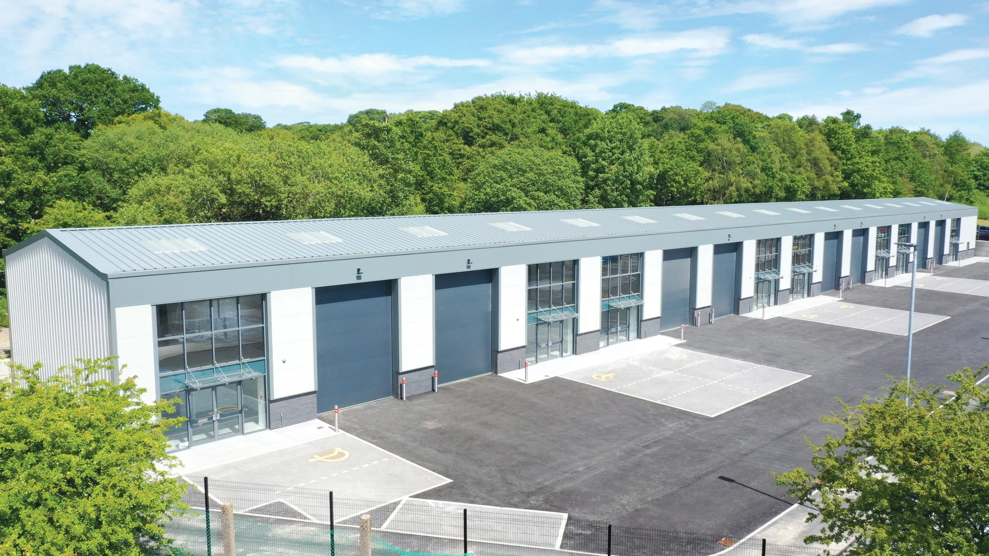 Aerial view of the rear units at Simonstone industrial estate