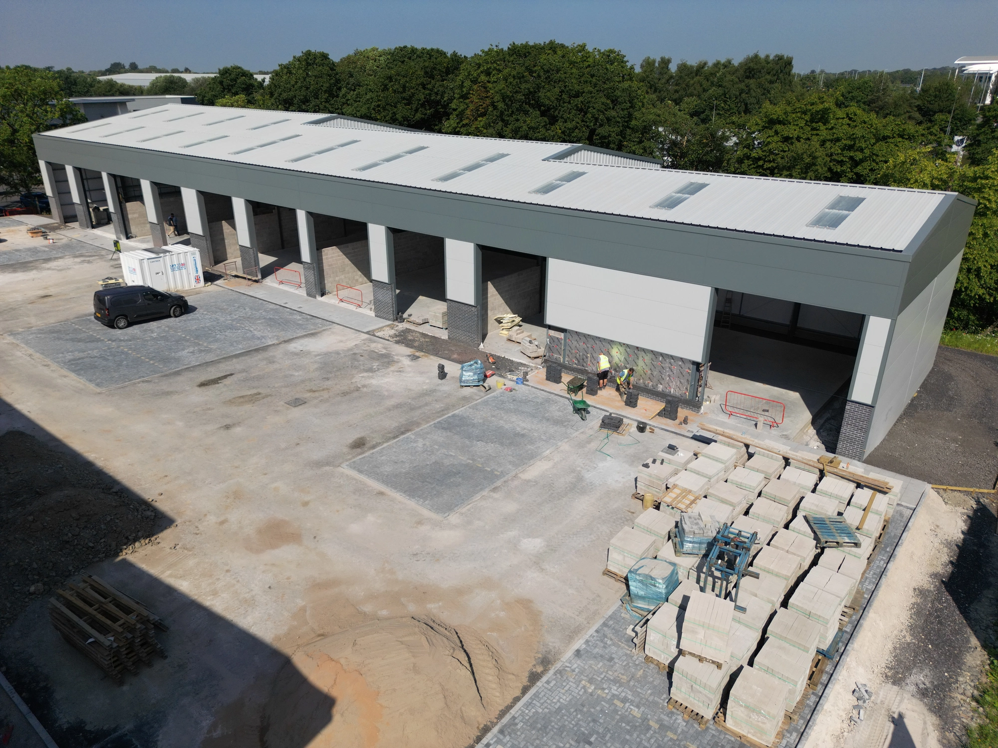 Aerial drone photograph showing build progress at the Preston industrial units