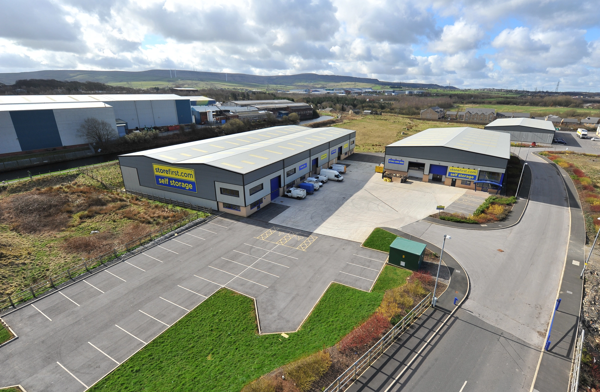 Aerial drone photograph of Storefirst Burnley retail park