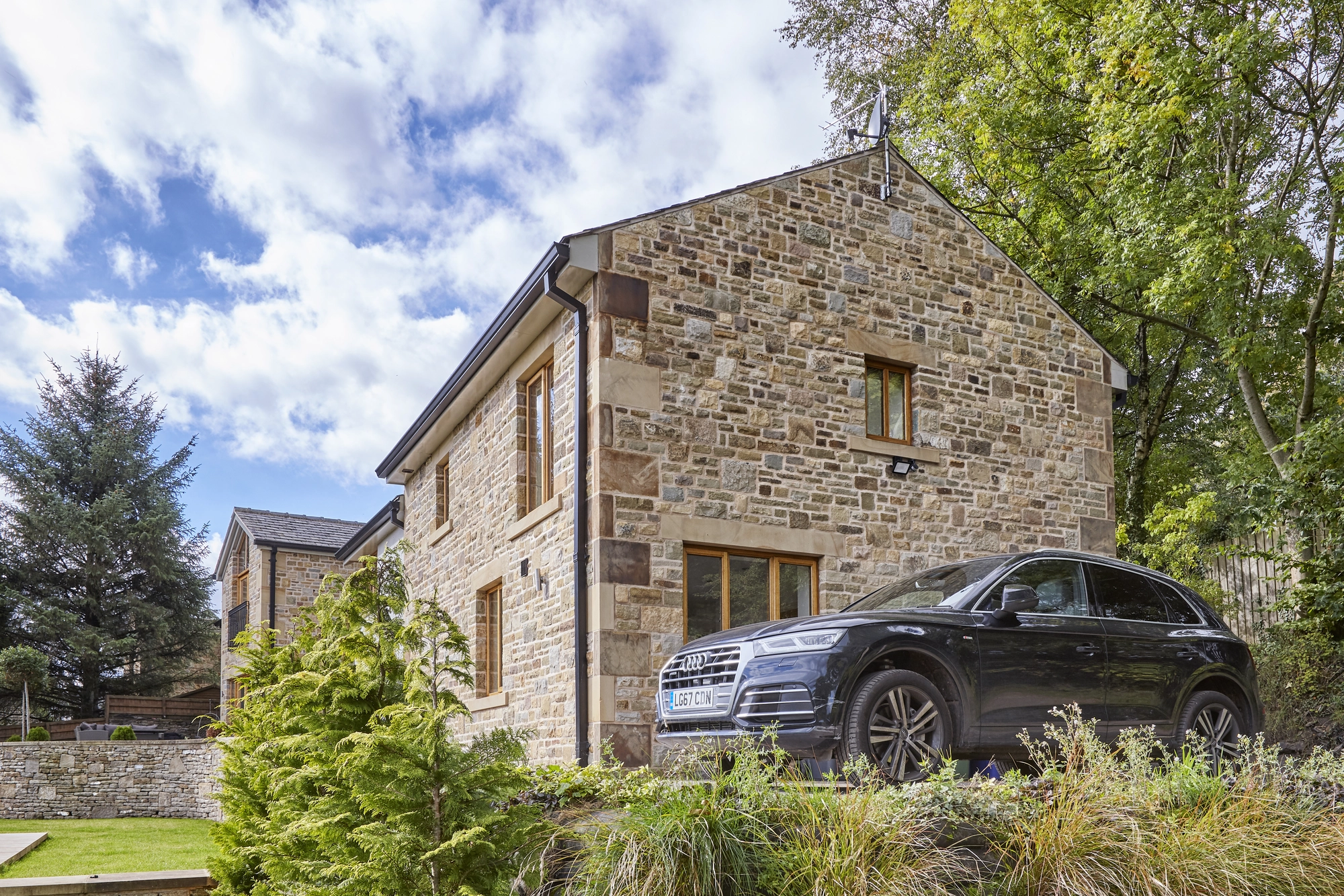 Stone exterior of Fieldings Farm farmhouse in Whalley