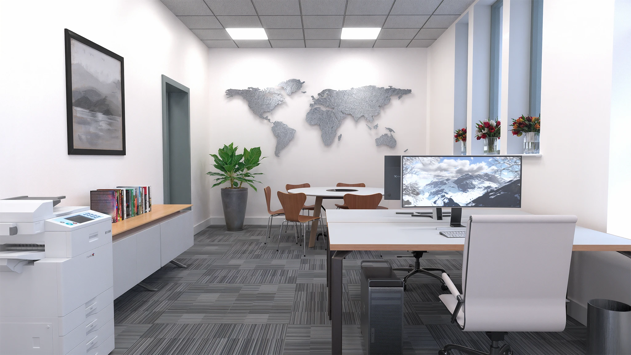 Interior CGI render of a second end office room at Northlight