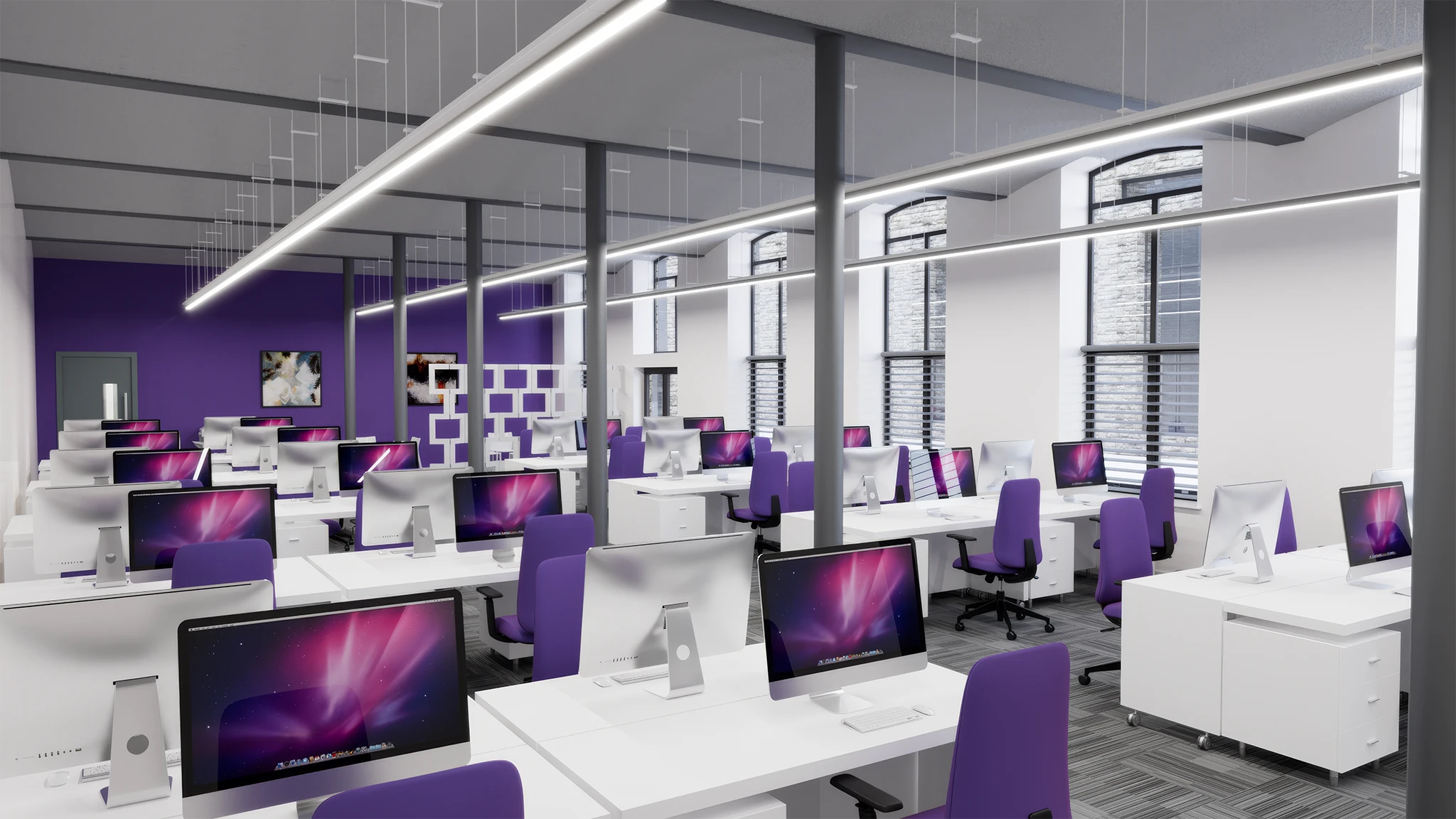Interior CGI render of a large open-plan office at Northlight