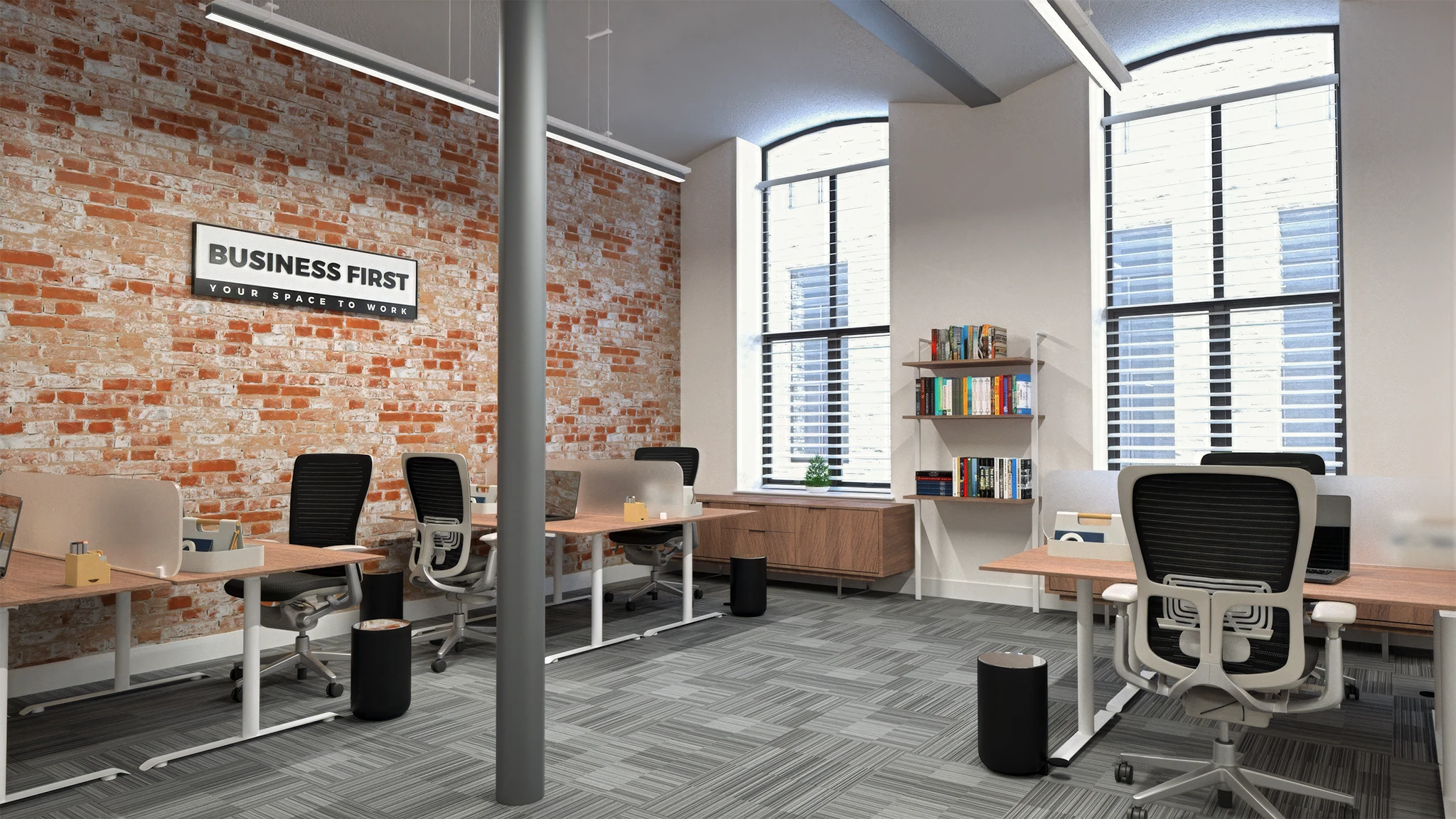 Interior CGI render of a 500 sq ft office suite at Northlight, alternate view