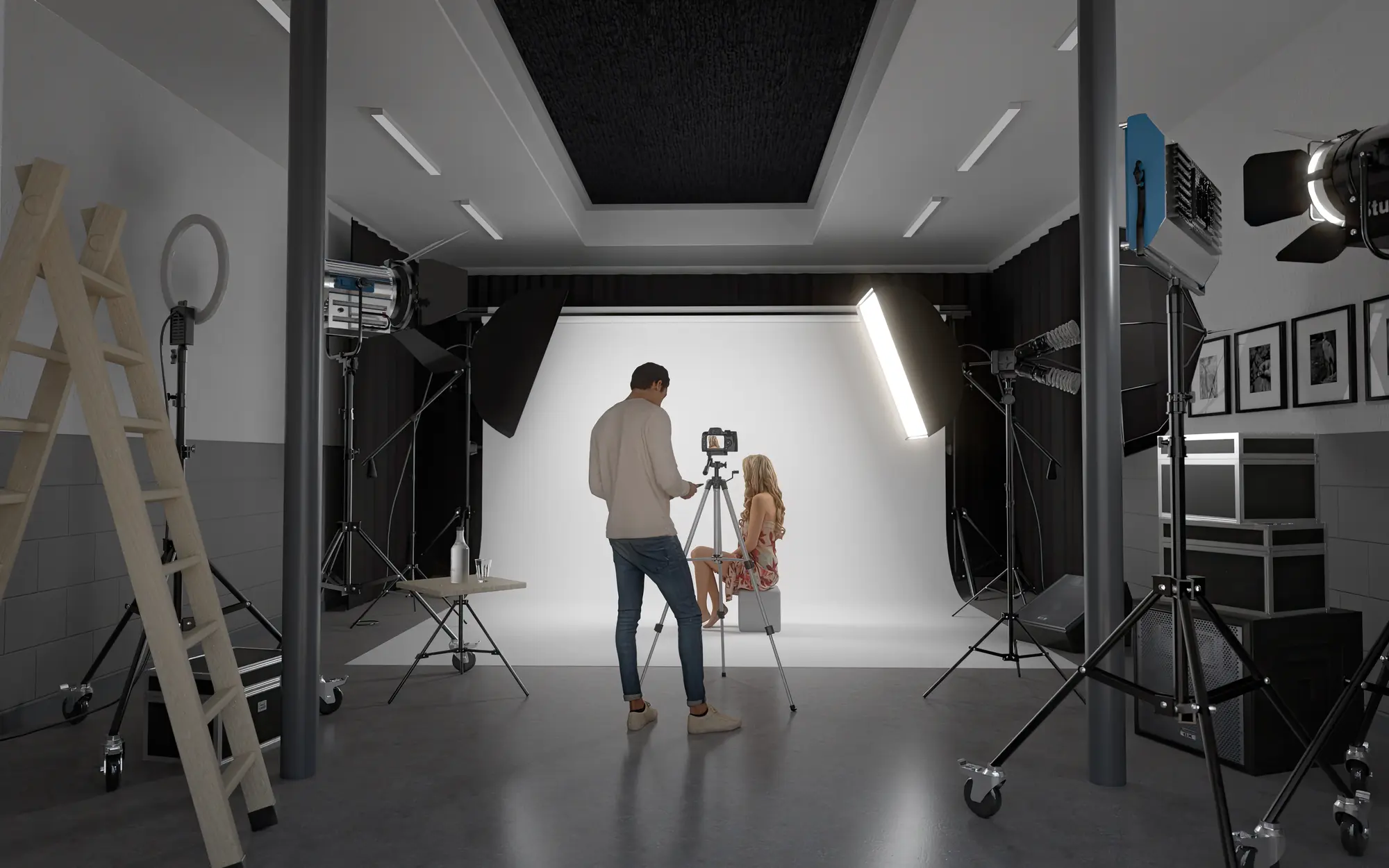 Interior CGI concept render of a photography studio fit-out in a Northlight industrial unit