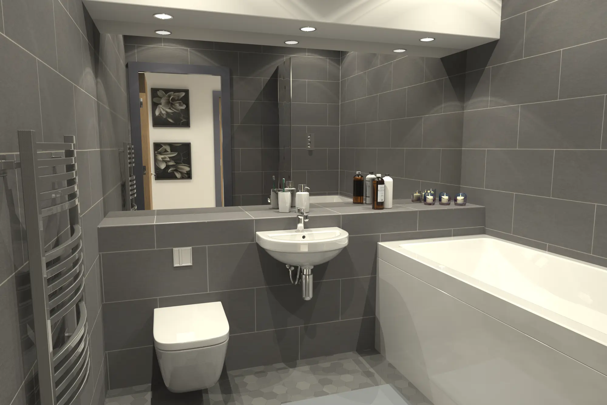 Interior CGI render of a bathroom in a Northlight apartment