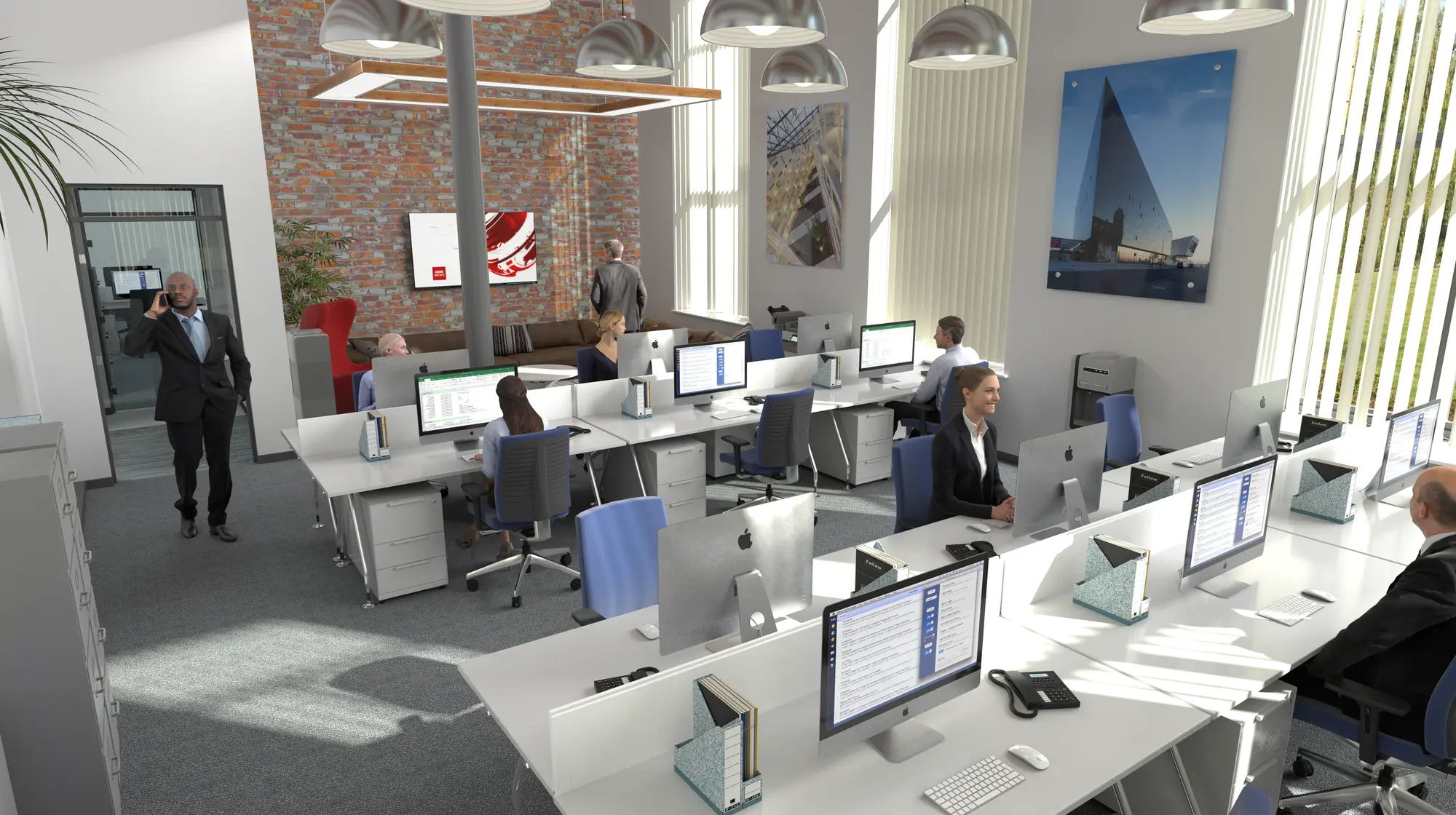 Interior CGI render of a 600 sq ft open-plan office at Northlight, Brierfield