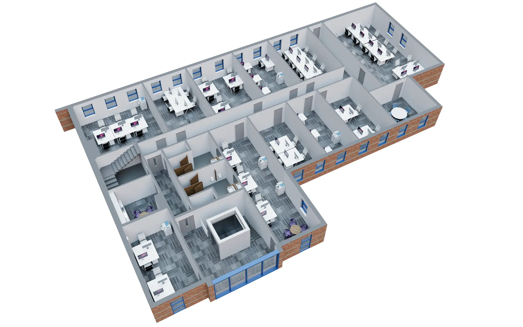 3D floor plan of the second floor at a Business First office centre in Hartlepool