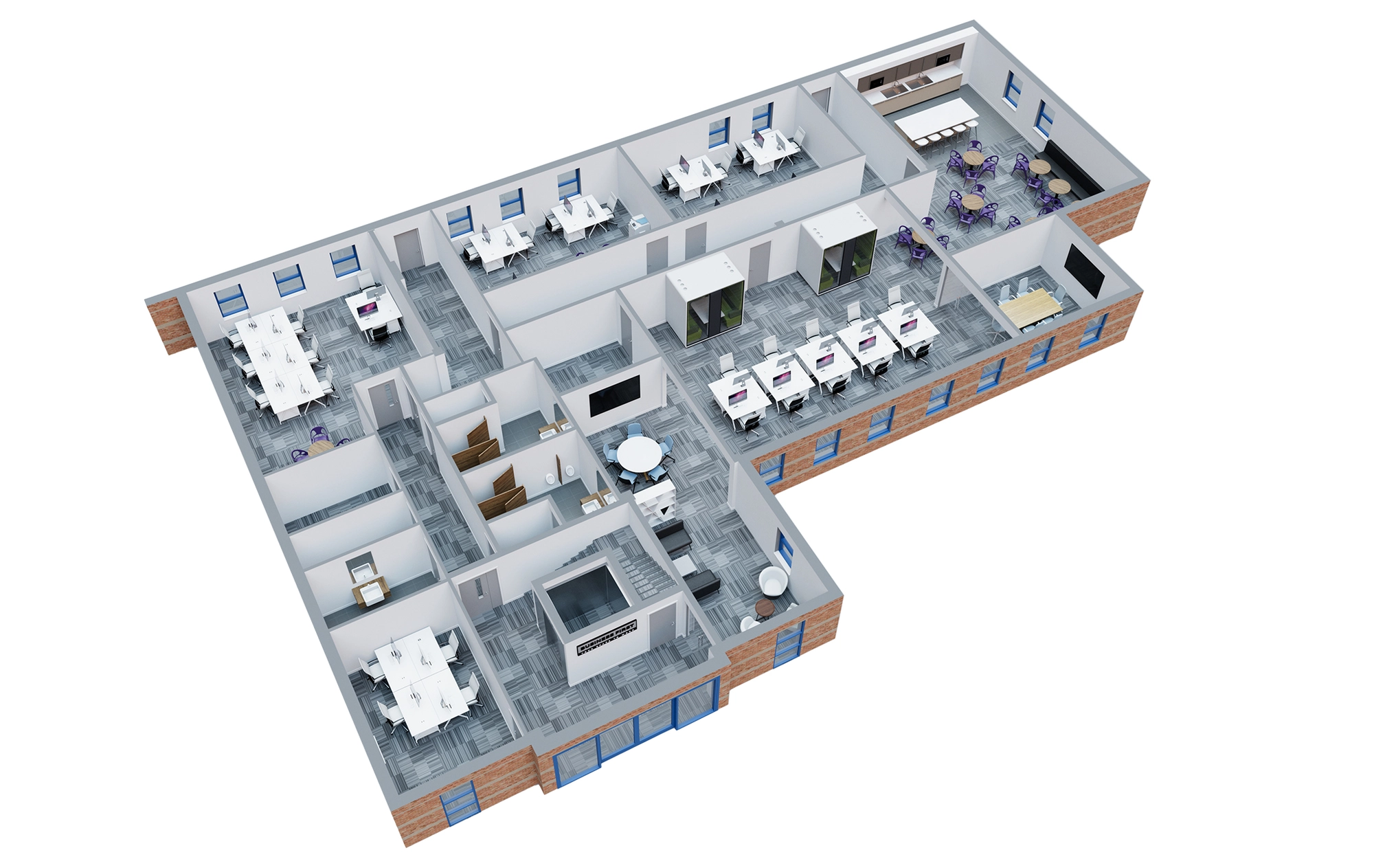 3D floor plan of the ground floor at a Business First office centre in Hartlepool