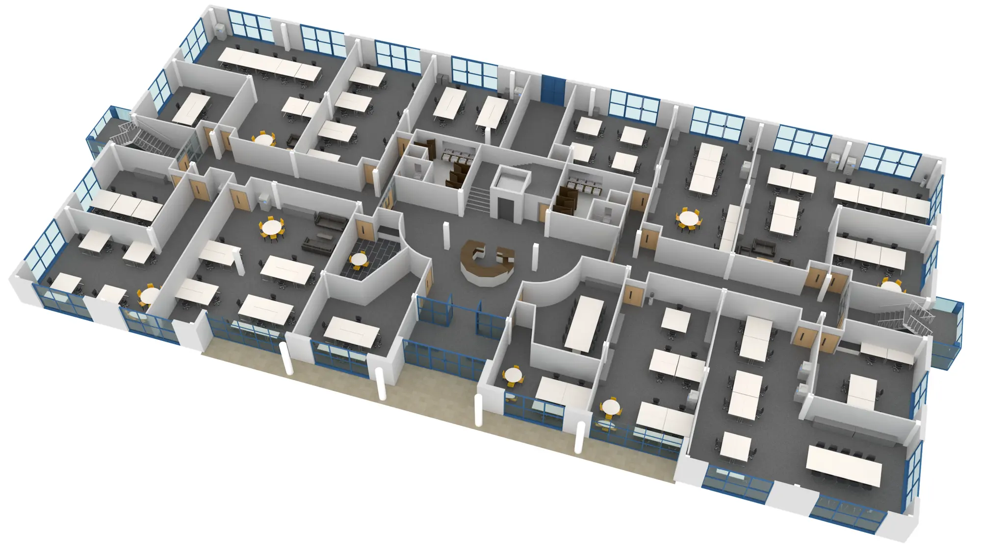 3D floor plan of the ground floor of an industrial unit in Blackpool