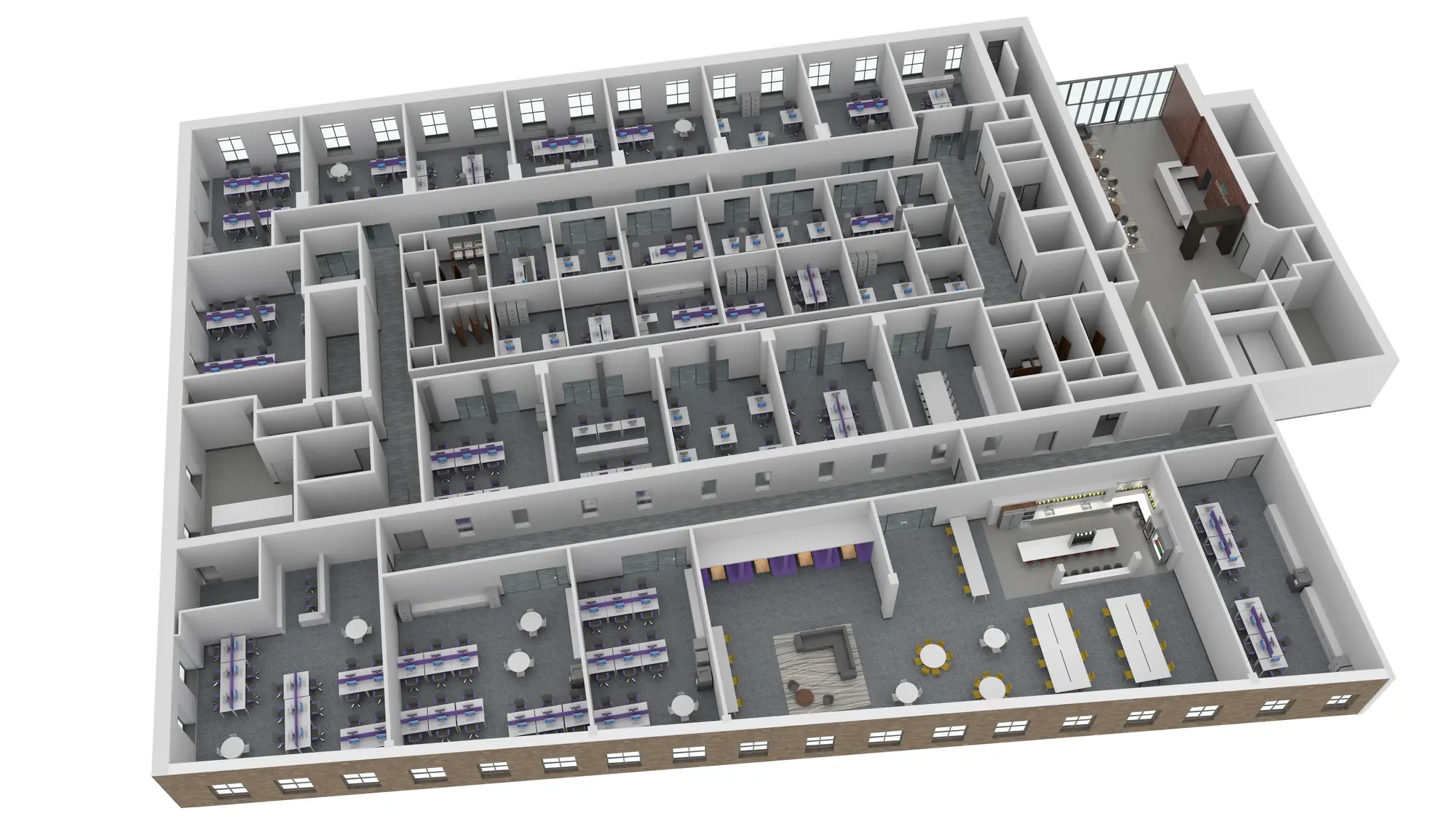 3D floor plan of the canal-side elevation at Northlight Business Centre
