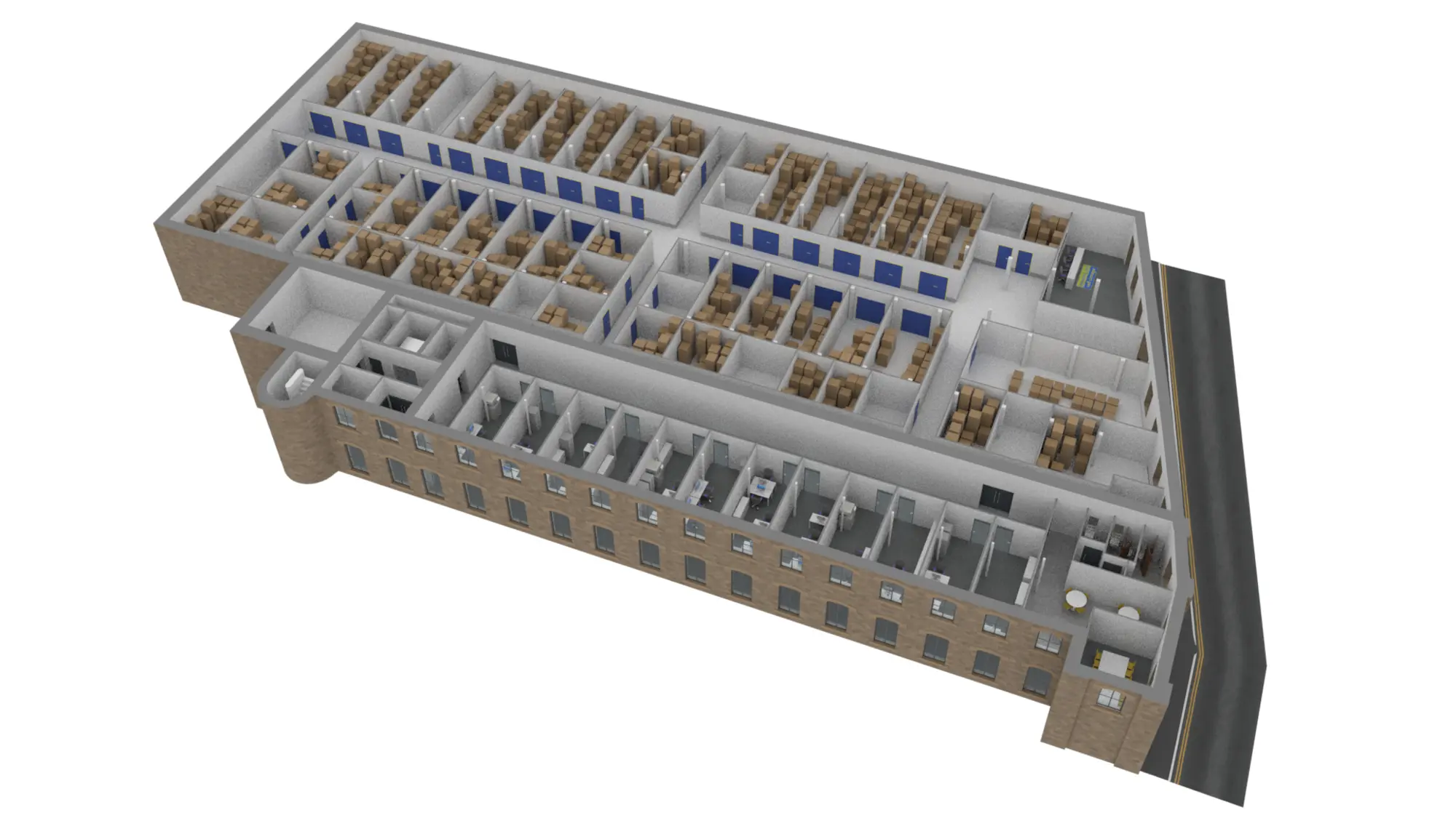3D floor plan of the Store First self storage building at Northlight