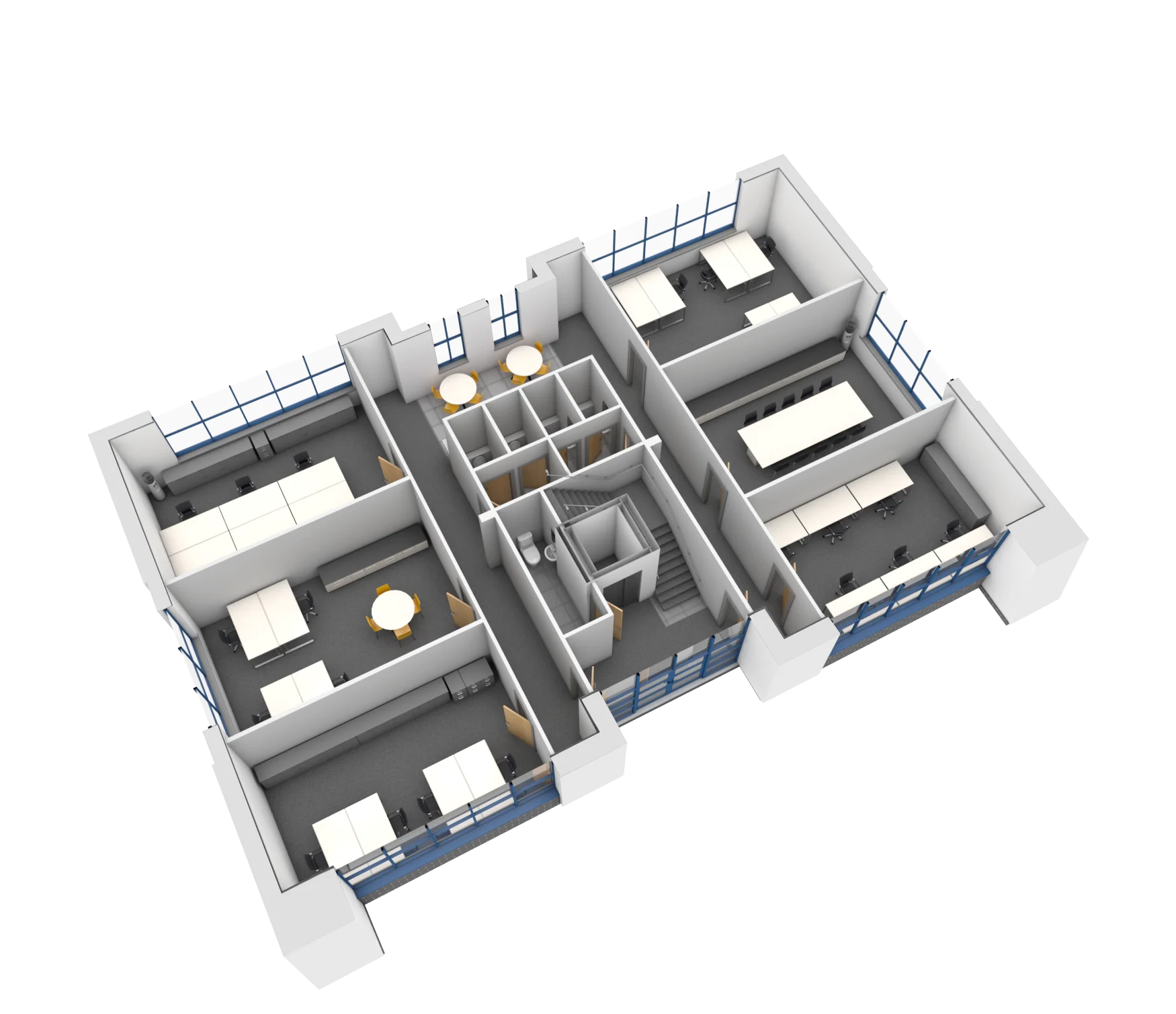 3D floor plan of the ground floor at a Business First office centre in Rochdale