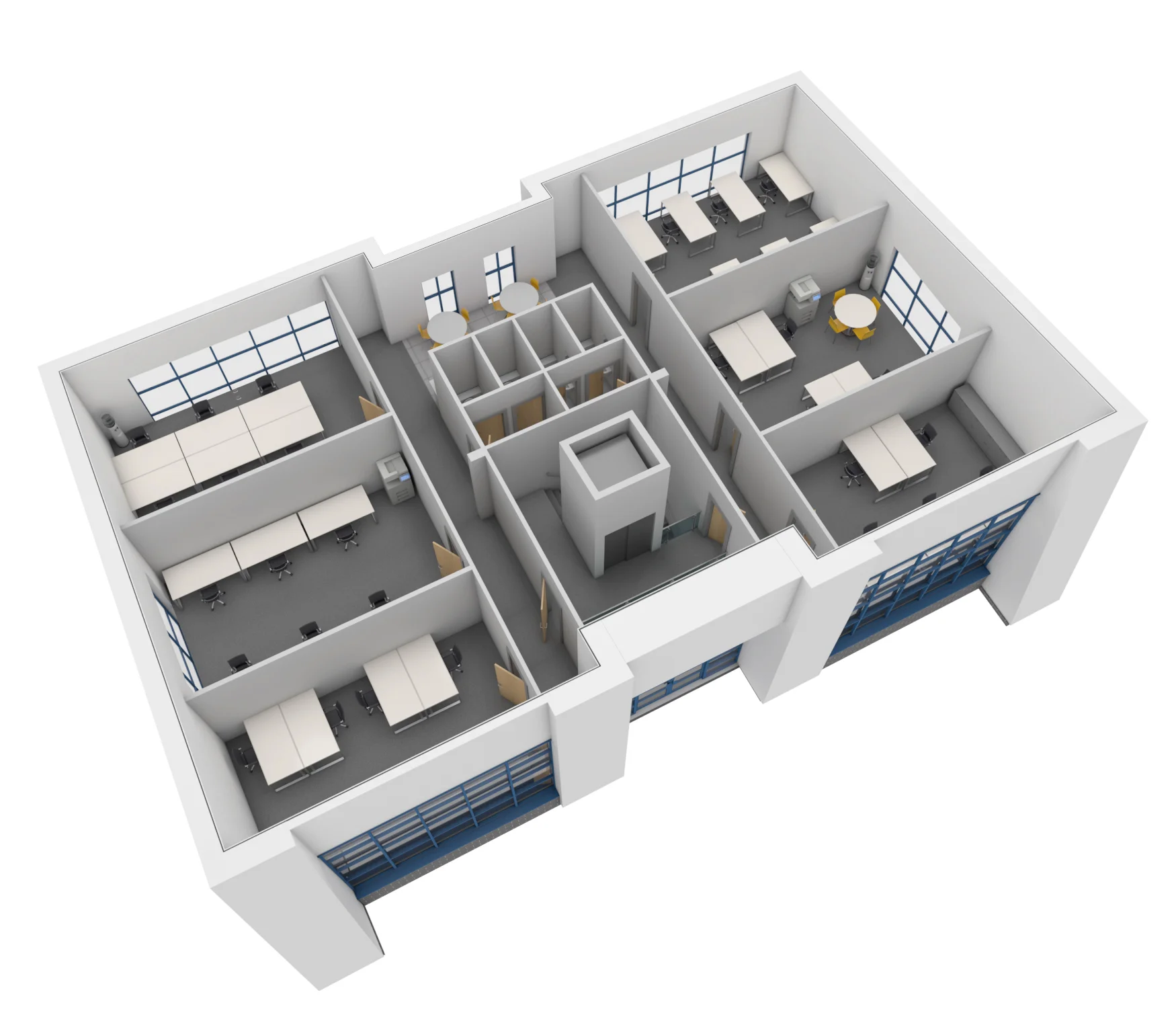 3D floor plan of the first floor at a Business First office centre in Rochdale