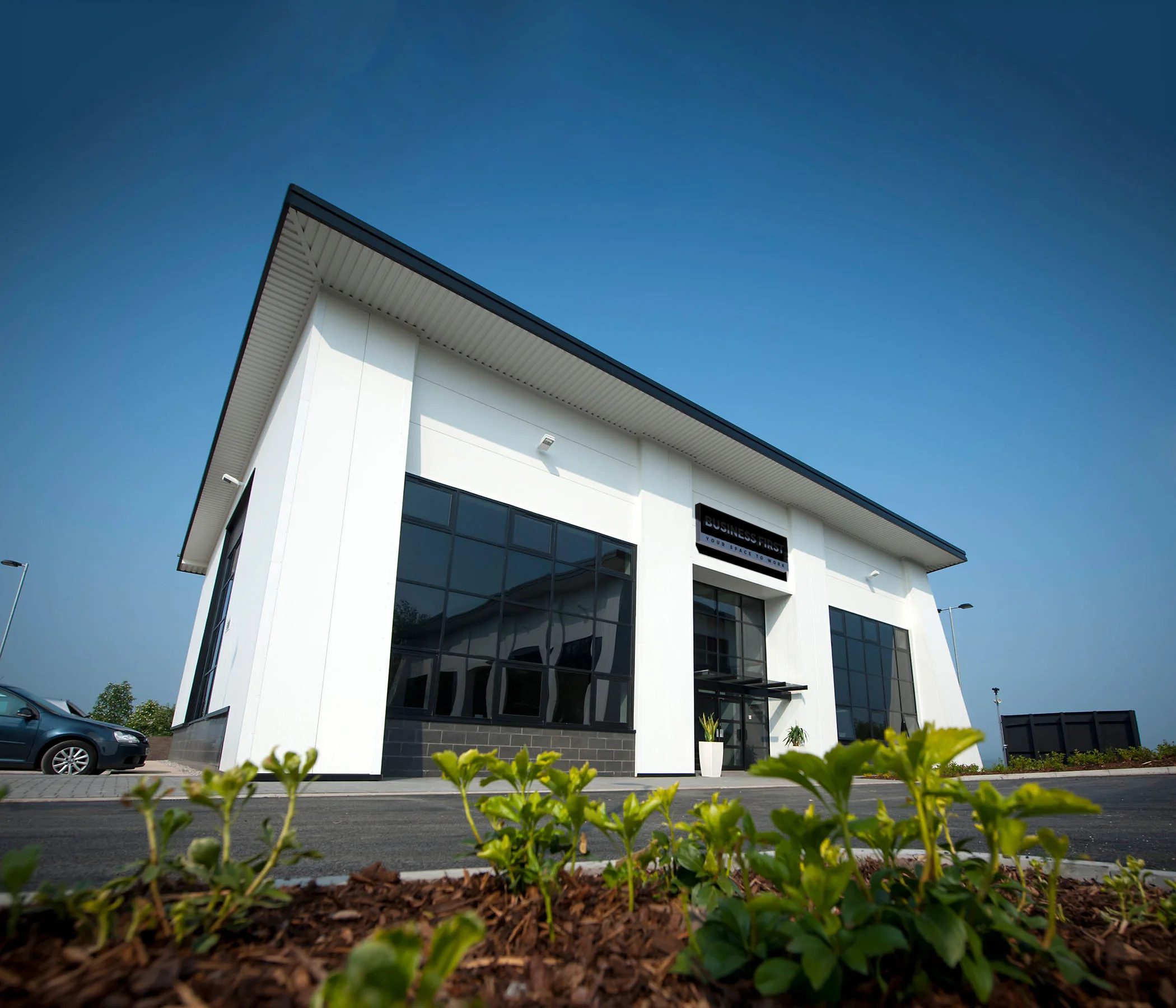 3D exterior render of Crown Business Centre, a Business First office development in Rochdale