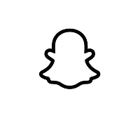 White Snapchat ghost logo with black outline on transparent background.