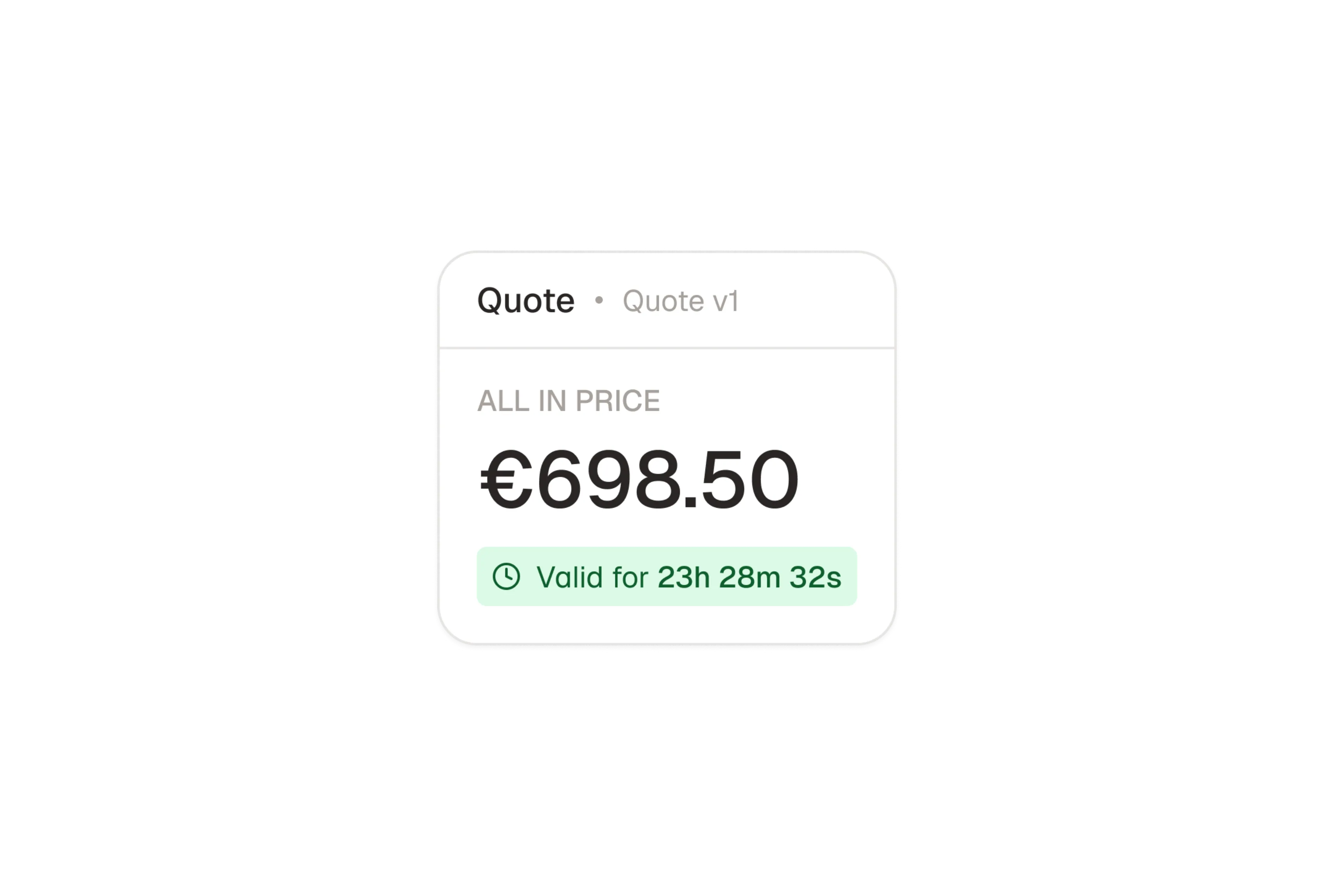 Price quote of 698.50 euros valid for 23 hours 28 minutes and 32 seconds.