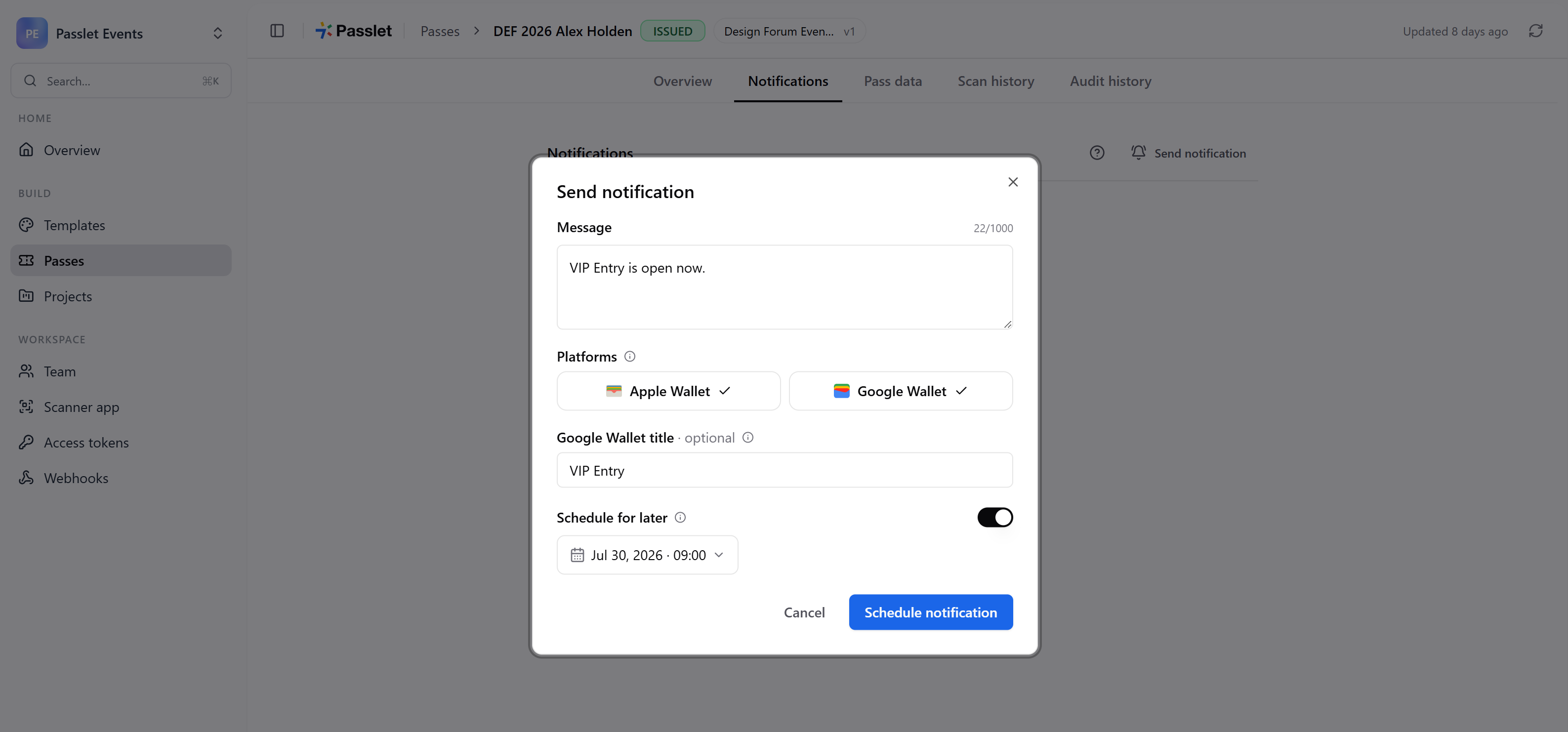 How to send an Apple Wallet or Google Wallet pass notification with Passlet