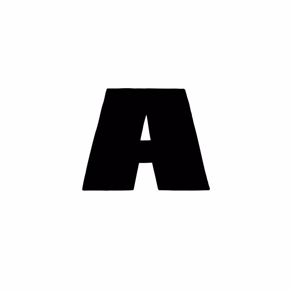 A LazyType font called LT Richie:  Black block letter A on a white background.