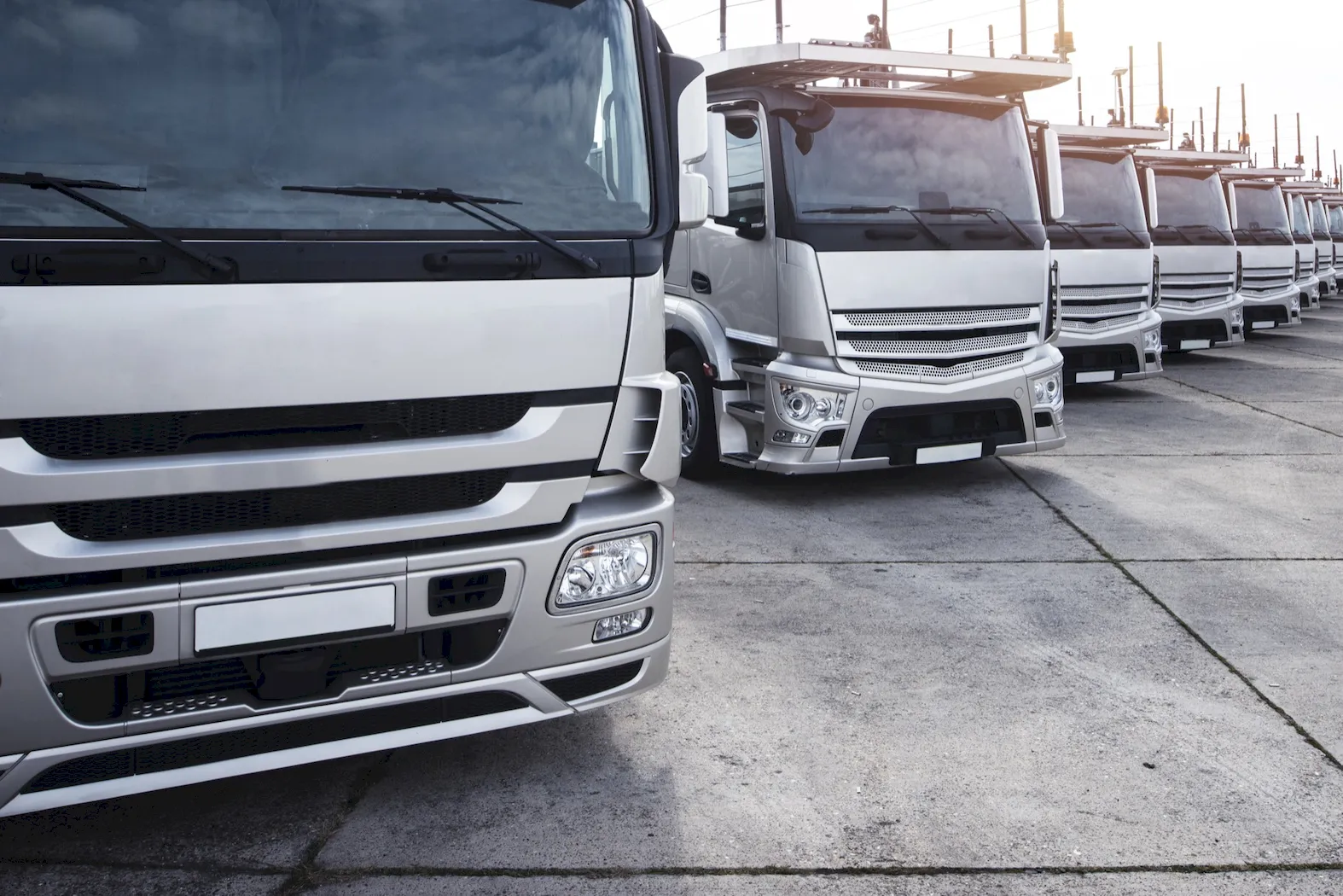 Row of commercial delivery trucks