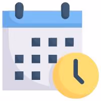 Calendar and clock icon showing scheduled dates and times