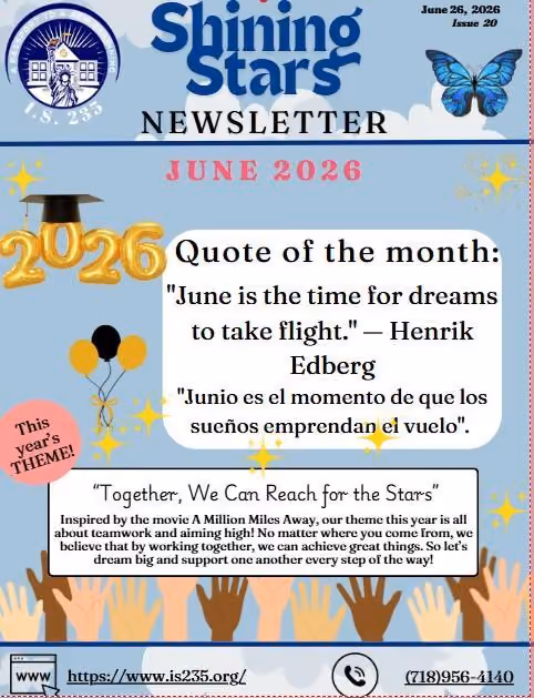 I.S. 235 Shining Stars Newsletter June 2026 front page