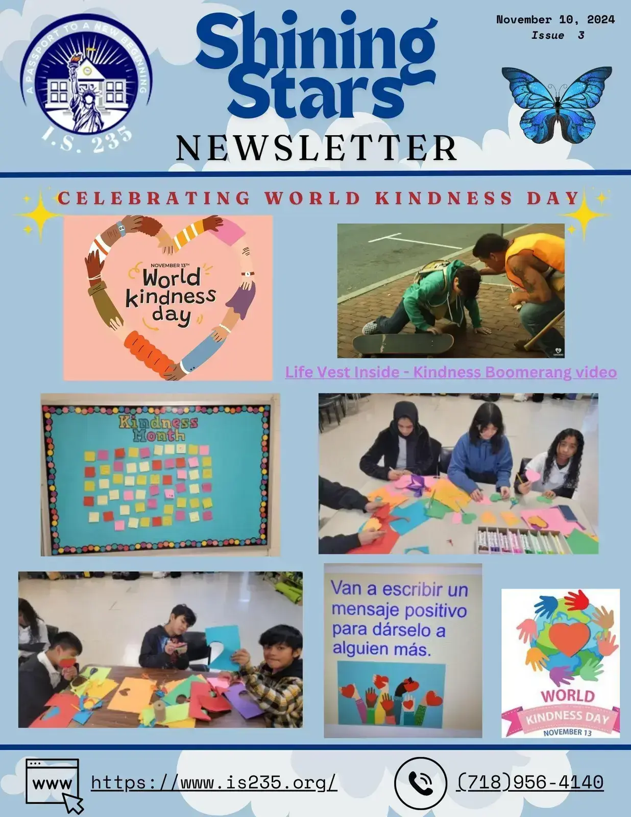 IS 235 Shining Stars Newsletter Issue 3 celebrating World Kindness Day