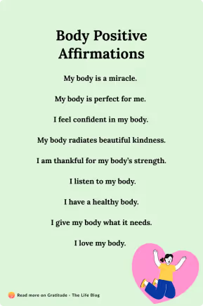Body positive affirmations list with nine self-love statements
