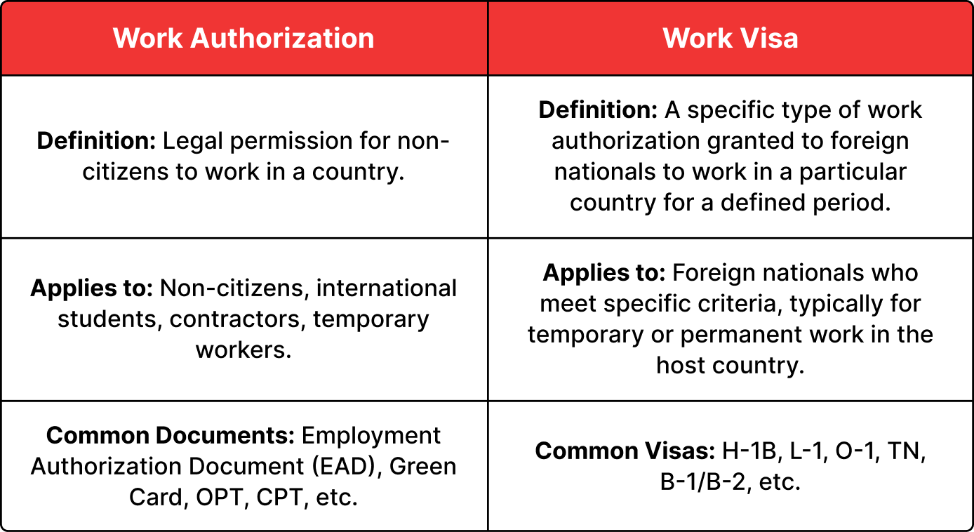Work Authorization vs Work Visa