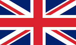 United Kingdom flag featuring the red cross of Saint George edged in white, over the diagonal red cross of Saint Patrick and the diagonal white cross of Saint Andrew on a blue background.