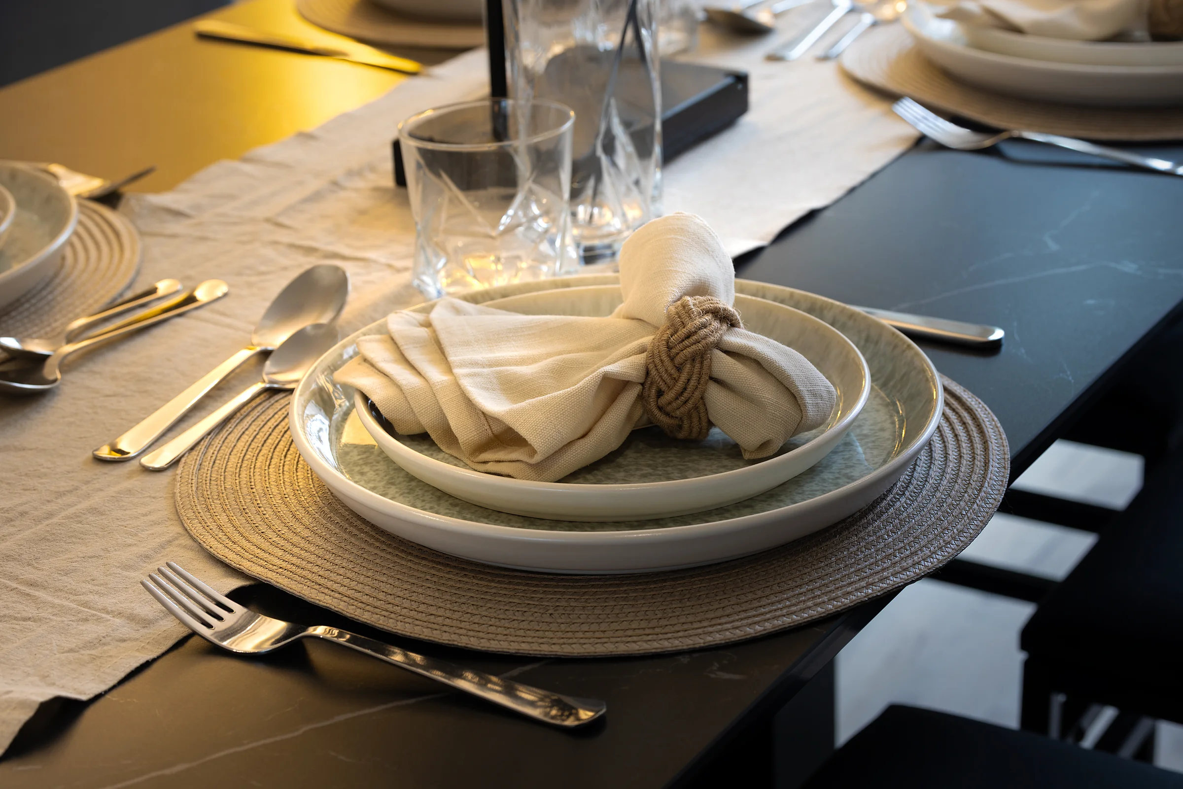 Gold place setting on the dining table
