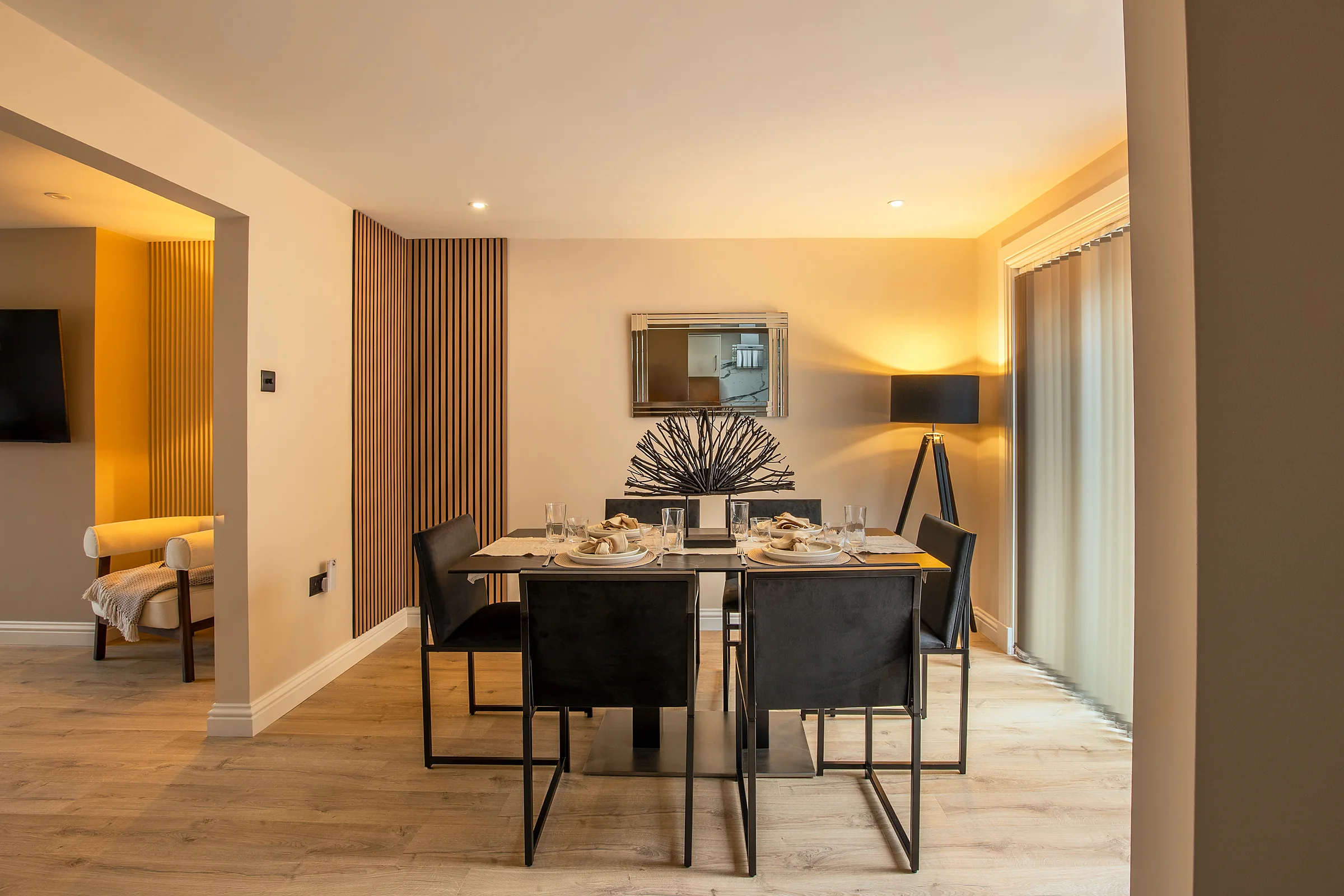 Dining room set for an evening meal
