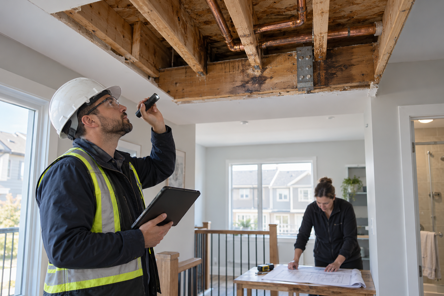 Upstairs Plumbing Leaks: Ceiling and Structural Assessment