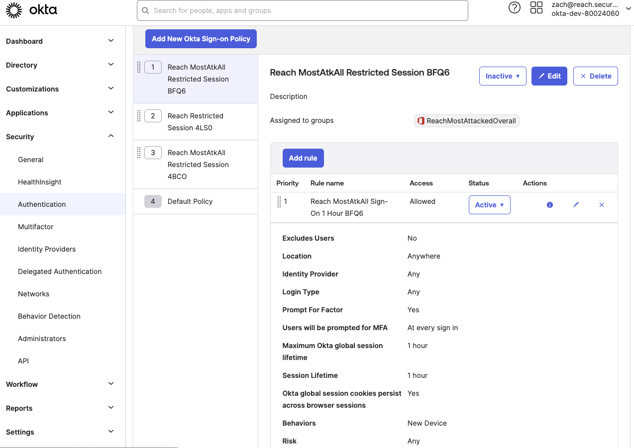 One hour session timeout for Most Attacked users, including the CFO.