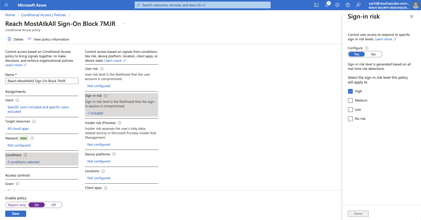 Flip to ”on” and take advantage of risk/contextual based sign-in attributes included in your license.