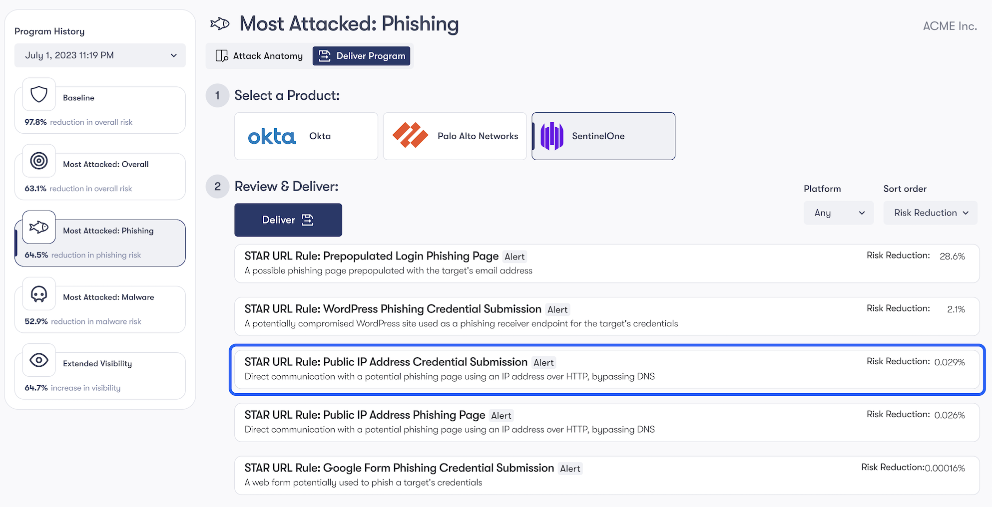 Alert when a user submits credentials on a web form hosted on a public IP address that's suspected to be phishing, but only if the user is disproportionality phished.