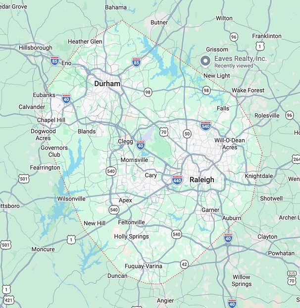 Map of the Raleigh, NC area covered by Virex Handyman