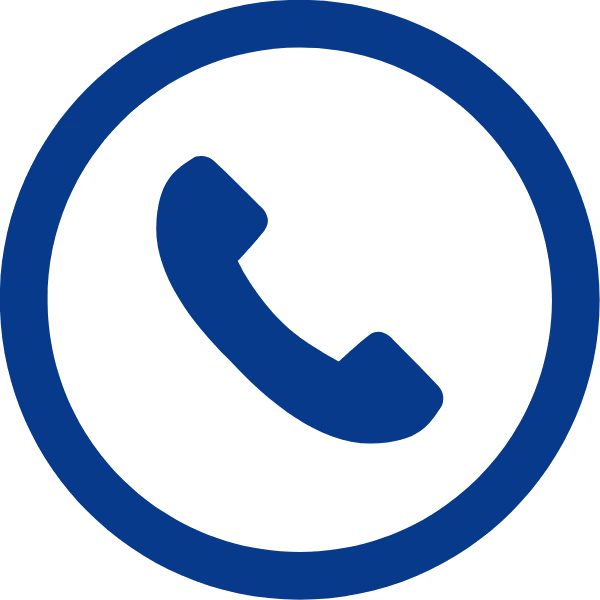 Blue phone handset icon inside a blue circle on a white background.