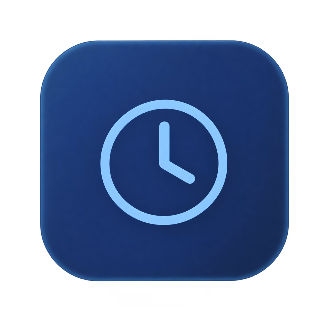 Blue square button with a clock icon showing time at 3:00.
