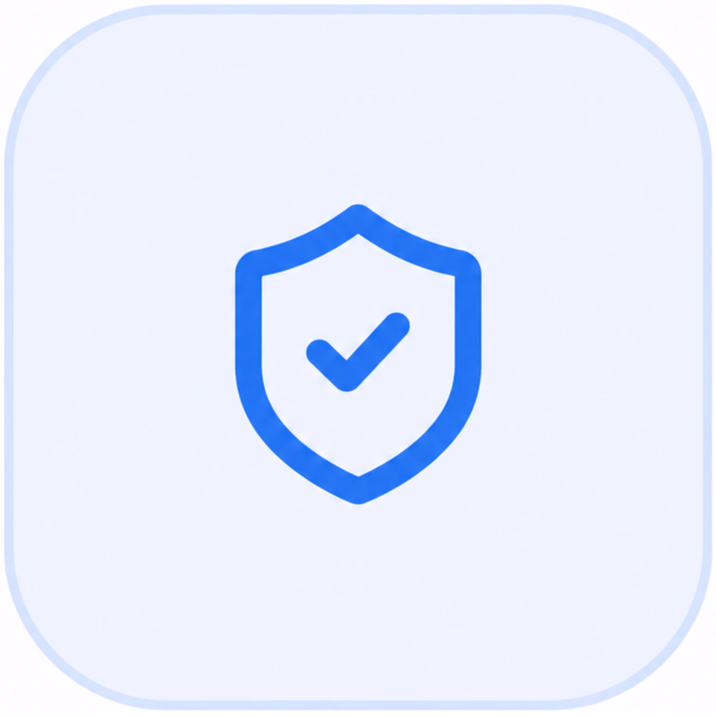 Blue shield with a checkmark symbol representing security or protection.