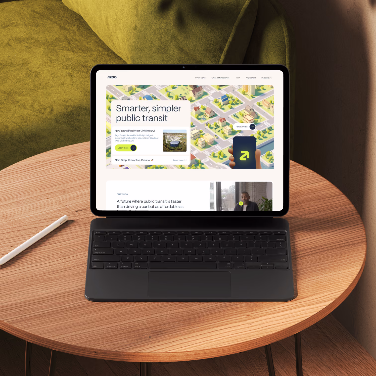 Mockup of a website I worked on for Argo Transit