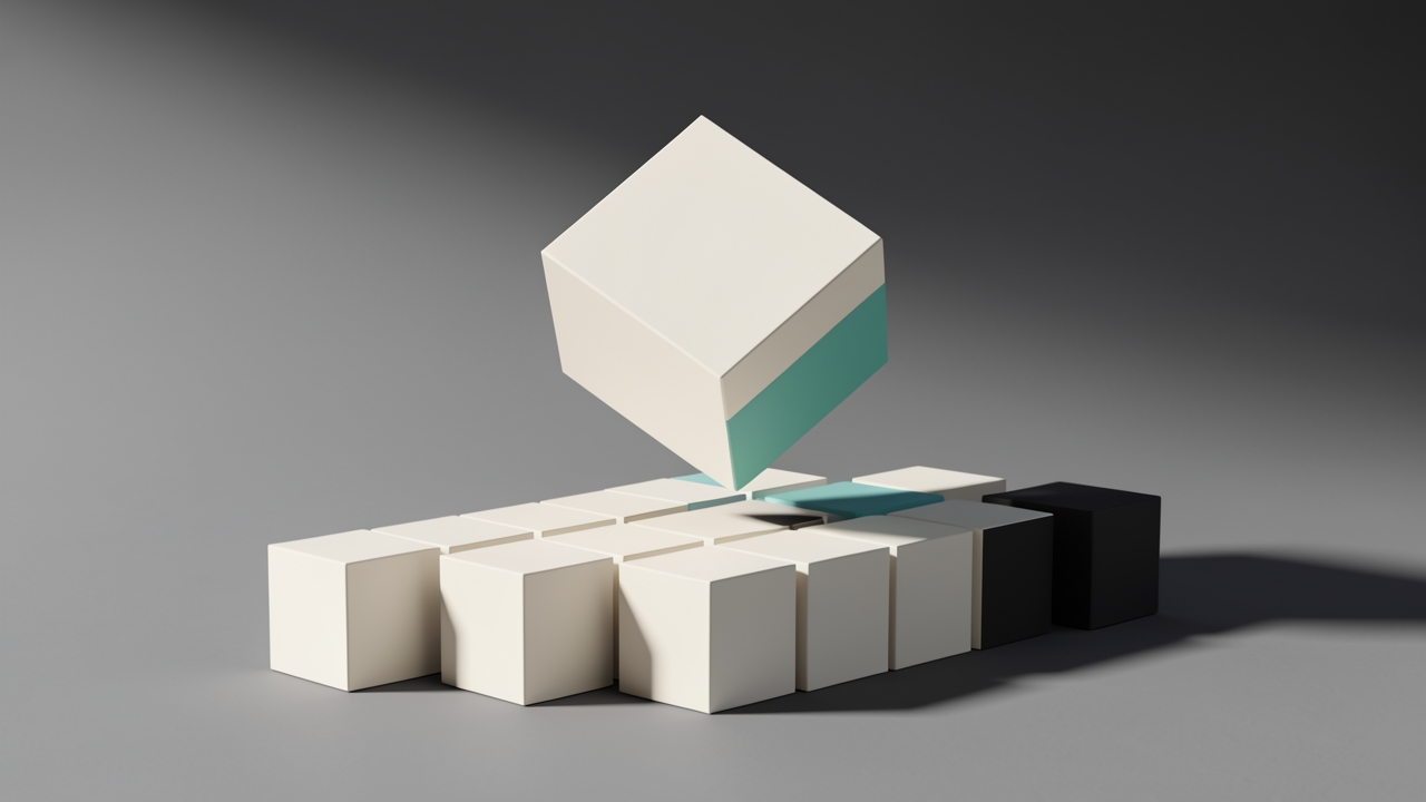 3D render of a content block being extracted to visualize ai search optimization