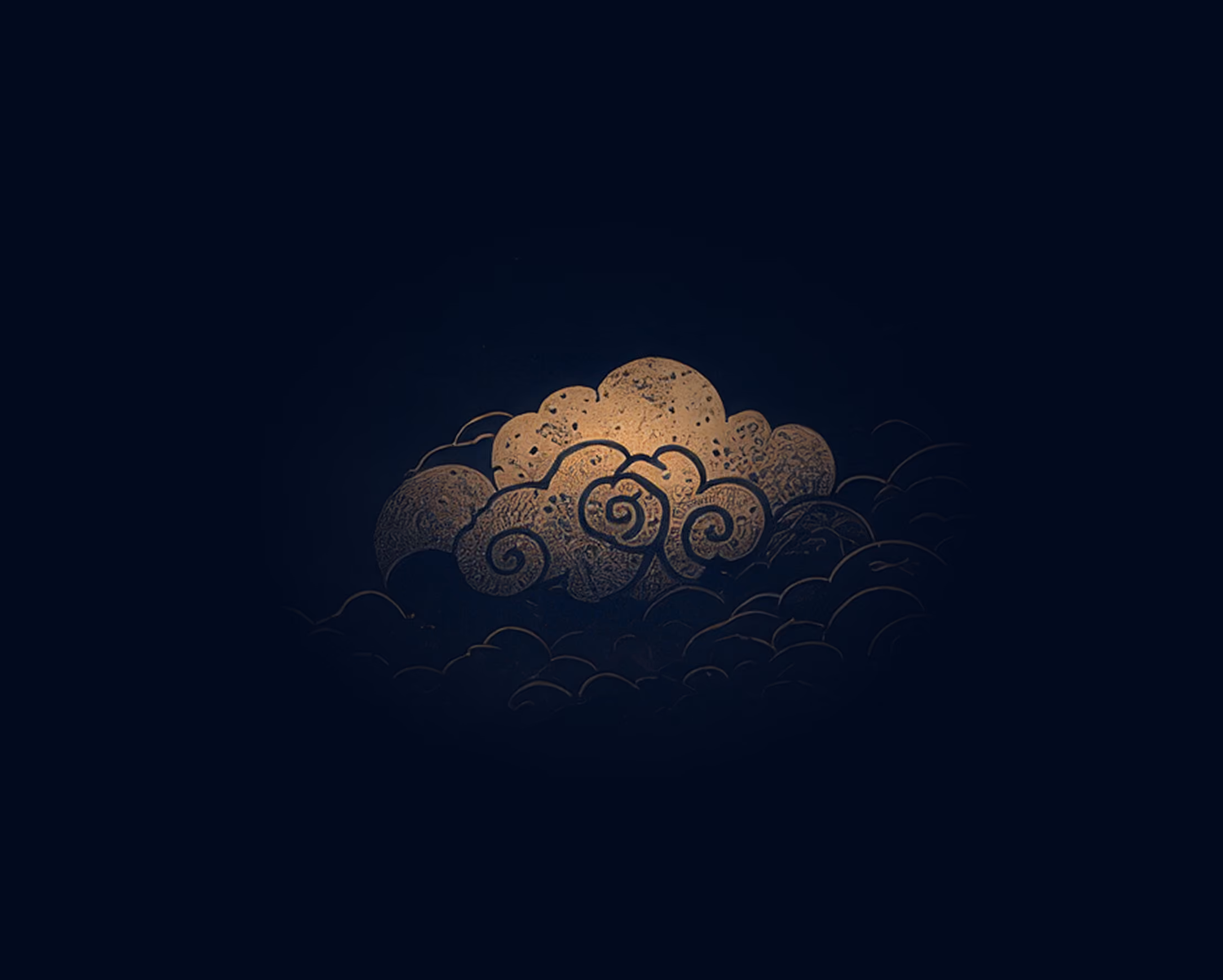 Illustration of a textured gold cloud with spirals emerging from dark surrounding clouds.